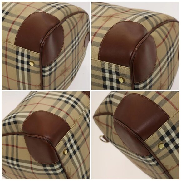 BURBERRY Nova Check Boston Bag PVC Beige Gold Auth 119095 - Picture 15 of 16